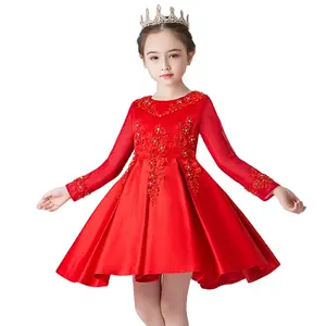 Ball Gown Pageant Dresses for Girls Kids Long Flower Puffy Tulle Prom Gowns Children Wedding Birthday Party 3-12Y 1209