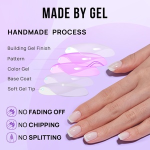 Ongles carrés courts faits à la main de luxe à presser, vente en gros, faux ongles artificiels, design French manucure blanche, ongles à presser en gel souple - Product Image 3