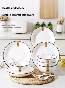 La Fábrica Suministra un Juego de <span class=keywords><strong>Vajilla</strong></span> de Cerámica Blanca con Diseño Minimalista a Rayas para Uso Doméstico - Product Image 6