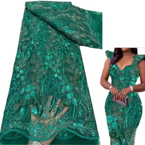 레이디 드레스 5 야드 고품질 프랑스 자수 얇은 명주 그물 장식 조각 레이스 원단을 위한 새로운 디자인 아프리카 레이스 원단