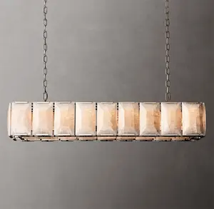 Custom Modern Villa Home Design Glass Pendant Light Brass Luxurious Rectangular Crystal Chandelier