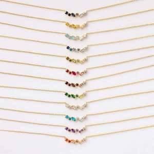 DUYIZHAO Collier européen et américain tendance en cuivre plaqué or véritable avec zircon géométrique douze mois <span class=keywords><strong>de</strong></span> <span class=keywords><strong>naissance</strong></span> en pierre pour femme cadeau - Product Image 1