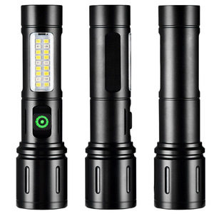 อลูมิเนียมอัลลอยด์ไฟฉาย LED แบบชาร์จไฟได้ซูมกลางแจ้ง COB ไฟด้านข้างความเข้มสูงอายุการใช้งานแบตเตอรี่ยาวนาน 1200mAh - Product Image 1