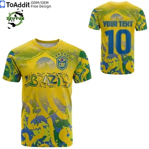 Maillot de football respirant en polyester, design Coupe du Monde 2026, faible MOQ, impression personnalisée drapeau brésilien, t-shirts grande taille pour hommes - Product Image 1