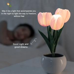 Lámpara de Mesa Tulipán LED, Lámpara de Noche con Simulación de Ramo de Flores, Ambiente Romántico para Dormitorio, Regalo de Cumpleaños, Decoración del Hogar - Product Image 3