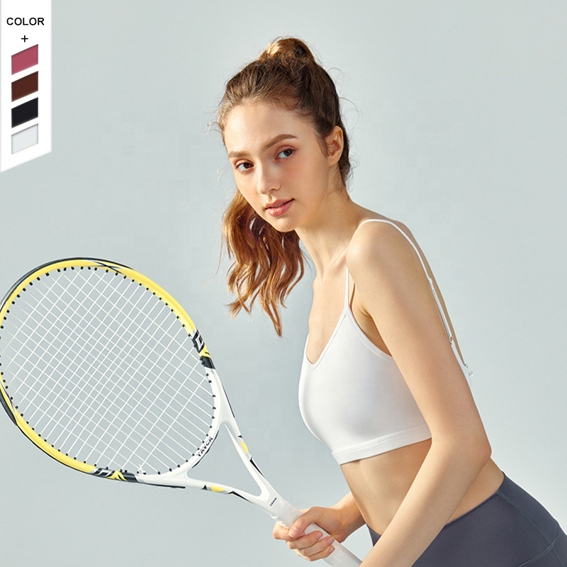 Custom Fitness Underwear Fixed Cup Thin Shoulder Strap Solid Color Beauty Back Yoga Sports Bra