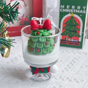 Christmas Tree Shaped Glass <b>Cup</b> Scented Candle Bowknot Design Xmas Table Decor Holiday Gift - Product Image 2