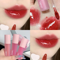 Grosir merah muda desain hati cinta glasir bibir Makeup kecantikan lipstik cair cermin lampu air kaca transparan Lip Gloss