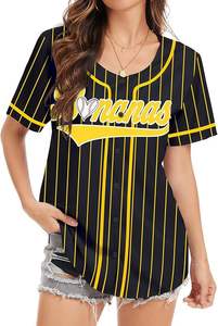 Maillot de baseball surdimensionné rayé à boutons pour femme, grande taille, avec logo et numéro personnalisés, style <span class=keywords><strong>hip</strong></span>-<span class=keywords><strong>hop</strong></span> - Product Image 4