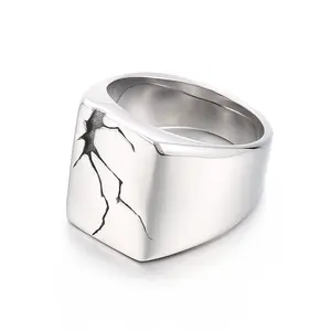 KALEN Unisex Unconventional Stainless Steel Square/Round Jewelry Rings with Crack Effects