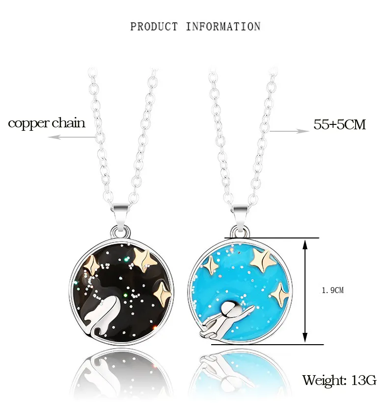 Trendy Necklace Space Craft Astronaut Couple Necklace For Him And Her Stars Enamel Pendant Necklace For Astrophile