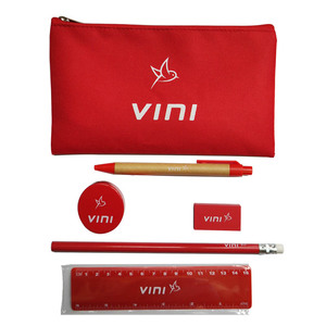 Ensemble de papeterie rouge <span class=keywords><strong>6</strong></span> pièces avec trousse à crayons, logo personnalisé, kit de fournitures scolaires, ensemble cadeau pour étudiants, cadeaux promotionnels pour la rentrée scolaire - Product Image 1