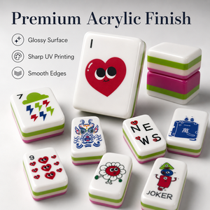 Tuiles de Mahjong Américaines Cartoon Crew, Ensemble de 160, Motifs Cœur Rouge, Dragon, Nuage, Fleur, En Stock, Personnalisation OEM/ODM - Product Image 5