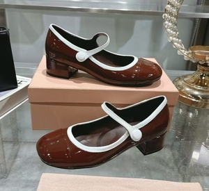 Retro wine <b>red</b> glossy Mary Jane shoes, multi-color border style, chunky <b>heel</b>, one-piece strap, sweet and feminine women's shoes - Product Image 3