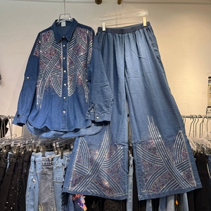 Novedad de verano, camiseta vaquera elegante y de gama alta con hermosas uñas + Pantalones de pierna ancha a la <span class=keywords><strong>moda</strong></span> y adelgazantes - Product Image 2