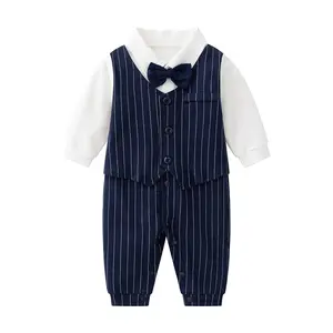 Mùa Xuân chàng trai quý ông quần áo thiết lập bé Bow Romper treo quần Quần áo bộ mát bé trai phù hợp với 0-3 tháng