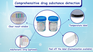 Vasos de prueba de <span class=keywords><strong>orina</strong></span> multipanel con exención CLIA para detección de AMP, BAR, BUP, BZO, COC, MET (MaMP), MTD, OXY, TCA y THC - Product Image 2
