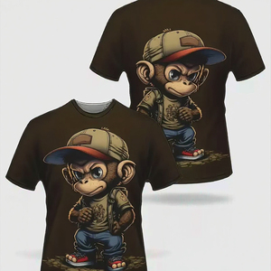 T-shirt unisexe décontracté d'été, imprimé 3D créatif motif singe, 100% polyester respirant et à séchage rapide, haute qualité - Product Image 3