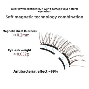 Faux cils magnétiques sans colle, 6 aimants, 0,03 mm, naturels, plats, réutilisables, extension de cils, format voyage pour maquillage quotidien - Product Image 4