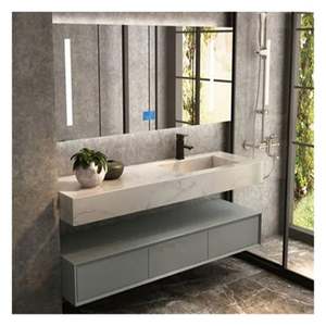 Meuble de salle de bain mural en bois massif laqué foncé au design moderne pour hôtels et appartements - Product Image 6