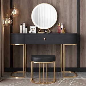 Luxury Wooden Dressing Table with Mirror and Gold Legs Minimalist Multi-functional <strong>Make</strong> <strong>up</strong> <strong>Vanity</strong> - Product Image 2