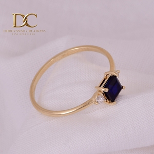 Bague ethnique en or massif 14 carats avec diamant de laboratoire et saphir bleu royal de laboratoire, design élégant, bijoux fins pour femmes, mariage - Product Image 3