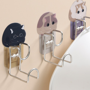 Cup Holder Wall Mount Stainless Steel Cat Design Bathroom Storage Single Layer Space Saving - Product Image 1