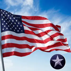 Bandeira americana bordada de náilon, 3x5 pés, bandeira americana dos eua, estrelas bordadas, listras de costura, cor vívida, dupla, para áreas externas