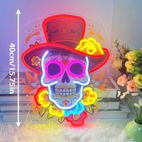 Insegna LED Neon Rossa/Bianca/Gialla a Forma di Teschio con Cappello, Luce Decorativa di Halloween, Luce Notturna per Soggiorno e Camera da Letto, Classificazione IP67