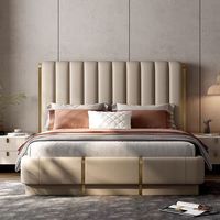Lit en cuir rembourré, design italien moderne de luxe, lit double haut de gamme pour la chambre à coucher, cadre de lit en bois