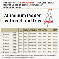 Rote Moderne 2-8 Stufen Aluminiumleiter mit Werkzeugablage CE-Zertifiziert Klappbares Design 150kg Tragfähigkeit QAOSEN H210 Modell Ningbo Lager