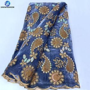 Nijeryalı düğün çiçek işlemeli payet kadife kumaş gelin pullu lüks kadife dantel kumaş - Product Image 4