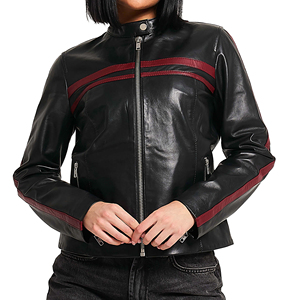 Veste en cuir PU pour femmes, veste en cuir à logo personnalisé, manches longues, motif uni, collection automne-hiver - Product Image 1
