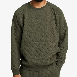 Custom Wholesale Streetwear Men Oversized sweatshirt diamond quilted pullover long sleeve crew neck shirt