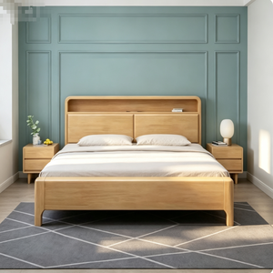 Letto matrimoniale moderno in legno massello di quercia con luce LED e porta USB, testiera contenitore con schienale rigido per camera da letto - Vendita all'ingrosso - Product Image 6