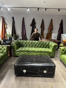 Canapé Chesterfield 3 places en cuir véritable, style vintage américain rétro - Product Image 3