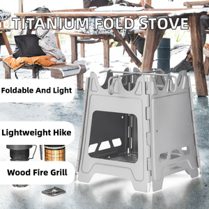 Réchaud de camping pliable portable Rover Camel en acier inoxydable et titane, pour la randonnée, le camping, les barbecues, à bois, petit, léger, avec sac PE - Product Image 2