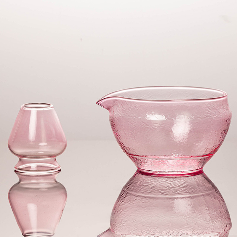 Texture Pink Glass Chawan Set