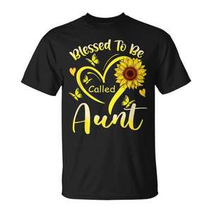 T-shirt a maniche corte con scollo rotondo e stampa floreale “Blessed to Be Called Aunt Sunflower”, design carino, regalo per donna - Product Image 1