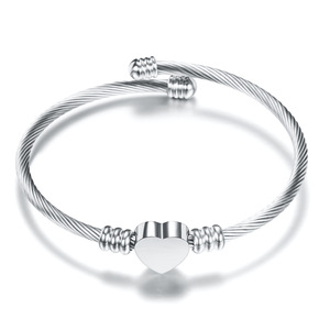 Heart Shape Cable Wire Bracelet Stainless Steel <b>Gold</b> Rose <b>Gold</b> Silver Unisex Gift Jewelry Fashion <b>String</b> Bracelet - Product Image 3