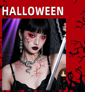 Autocollants de tatouage vasculaire Vampire réaliste fente vaisseau sanguin <span class=keywords><strong>horreur</strong></span> tatouages temporaires pour Halloween fête visage corps <span class=keywords><strong>maquillage</strong></span> - Product Image 4