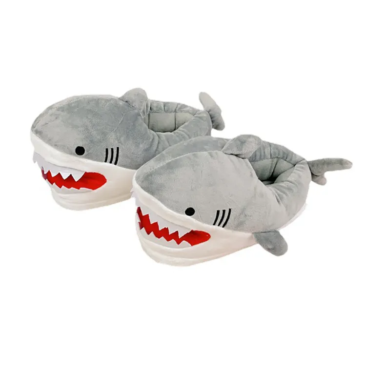 Chaussons d'hiver pour couples de requins de dessins animés pour garder la chaleur, chaussons mignons pour adultes.