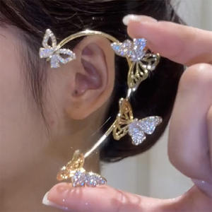 DAIHE Pendientes de Clip Modernos con Cadena Larga de Borla de Cristal para Mujer, Ear Cuff Sencillo de Mariposa para Cartílago, Regalo de Joyería - Product Image 3