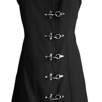 Robe d'automne sans manches style gothique médiéval vintage avec boucle métallique, chic dark-punk, col roulé, coupe trapèze ample