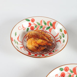 Assiette à dessert en céramique peinte à la main, motif végétal rond, sous glaçure, style oriental, pour les fêtes - Product Image 5