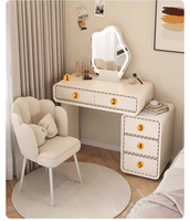 Coiffeuse moderne et minimaliste en bois massif laqué, avec miroir LED et meuble de rangement, idéale pour petits espaces, chambre et hôtel