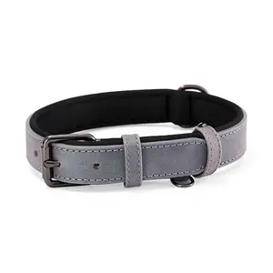 Hot Sale Classic Soft Padded Leather Dog Collar And Leash With Adjustable Durable Metal