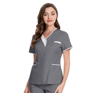 Vêtement médical de qualité supérieure pour femmes, en polyester et coton, à manches courtes, col en V, pour hôpital, infirmières, techniciennes - Product Image 3