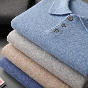 <span class=keywords><strong>Pull</strong></span> en <span class=keywords><strong>cachemire</strong></span> à manches courtes pour <span class=keywords><strong>homme</strong></span>, <span class=keywords><strong>col</strong></span> polo, tricot décontracté, couche de base à demi-manches pour l'automne - Product Image 2