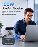 SUNGUY Nuevo Cable de Alimentación USB C de Nailon de 100w, Cable de Datos de Carga Rápida Tipo C con Indicador para Teléfono, Laptop y Uso en el Automóvil